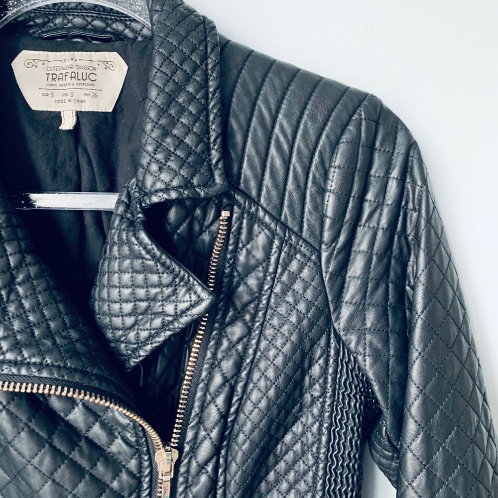 Zara Trafaluc quilted moto biker jacket black S - Picture 2 of 6